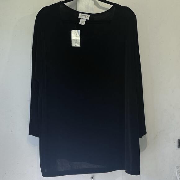 NWT Chico’s Travelers Size 3 16 Black Stretch Tunic Drop Shoulder Long Sleeve - Picture 2 of 8